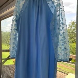 Powder Blue Dress with Sheer Sleeves
